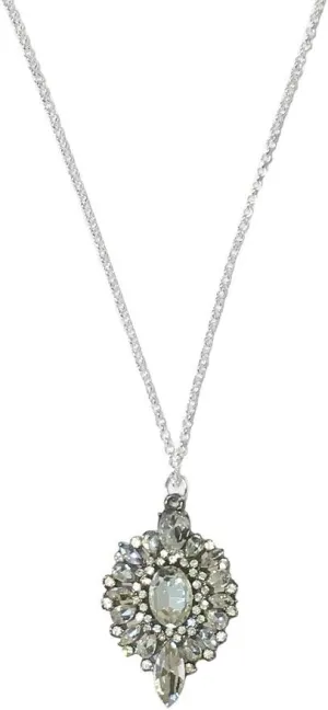 Secret for Longevity Art Deco Vintage Flapper Antique Gatsby Style Wedding Bridal Prom Rhinestone 18" inch Sterling Silver Chain Pendant Necklace