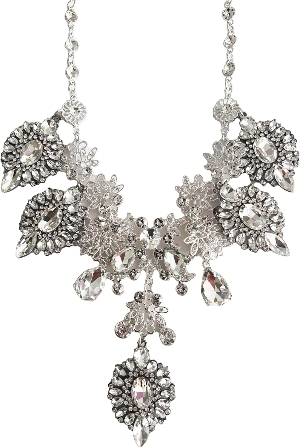 Secret for Longevity Classic Art Deco Clear Crystal Rhinestone Antique Retro Style Statement Choker Wedding Bridal Prom Chunky Necklace