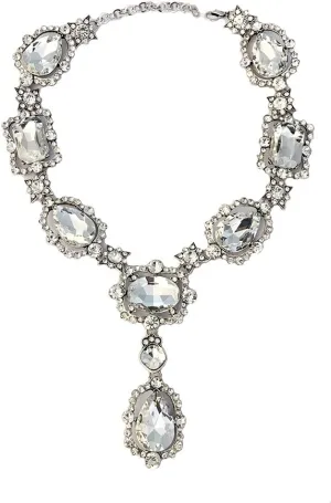Secret for Longevity Extra Large Victorian Art Deco Antique Retro Vintage Style Silver Tone Clear Rhinestone Chunky Statement Wedding Bridal Prom Drag Queen Pageant Necklace