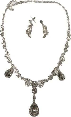 Secret for Longevity Silver Tone Antique Vintage Retro Art Deco Style Flapper Gatsby Rhinestone Statement Wedding Bridal Prom Necklace Earring Set