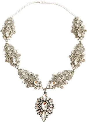 Secret for Longevity Silver Tone Statement Art Deco Style Clear Rhinestone Antique Style Wedding Bridal Prom Statement Necklace