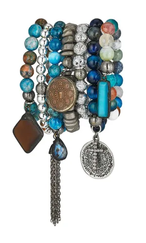 Set of 7 Stretch Bangle Bracelets in Mixed Tones