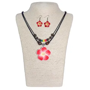 Sets Hawaii Theme Hawaiian Flower Necklace Girl for Women Hawaii Jewelry Hawaiian Earrings Hawaii Plumeria Flowers Jewelry Fashion Flower Necklace Earrings (Red200)