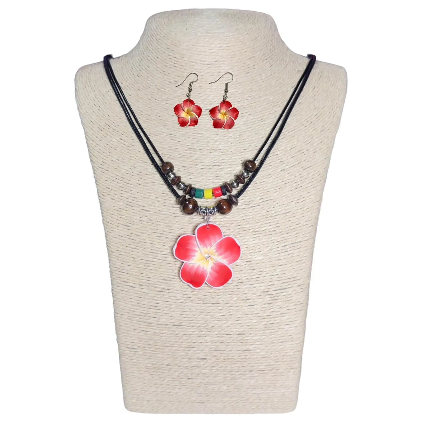 Sets Hawaii Theme Hawaiian Flower Necklace Girl for Women Hawaii Jewelry Hawaiian Earrings Hawaii Plumeria Flowers Jewelry Fashion Flower Necklace Earrings (Red200)