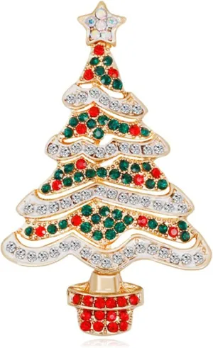 Sevenfly Christmas Tree Brooch Pendant Vintage Multi-Colored Rhinestone Crystal Pin Wedding Party Jewelry,Style 3
