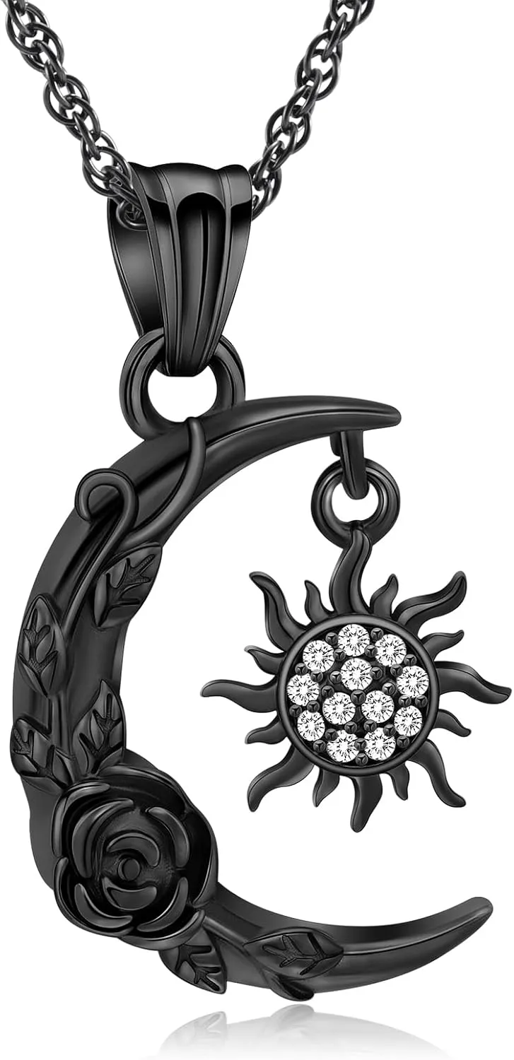 shajwo Cremation Jewelry Crescent Moon and Sun Rose Urn Necklaces for Ashes for Women Men Memorial Human Ashes Pendant