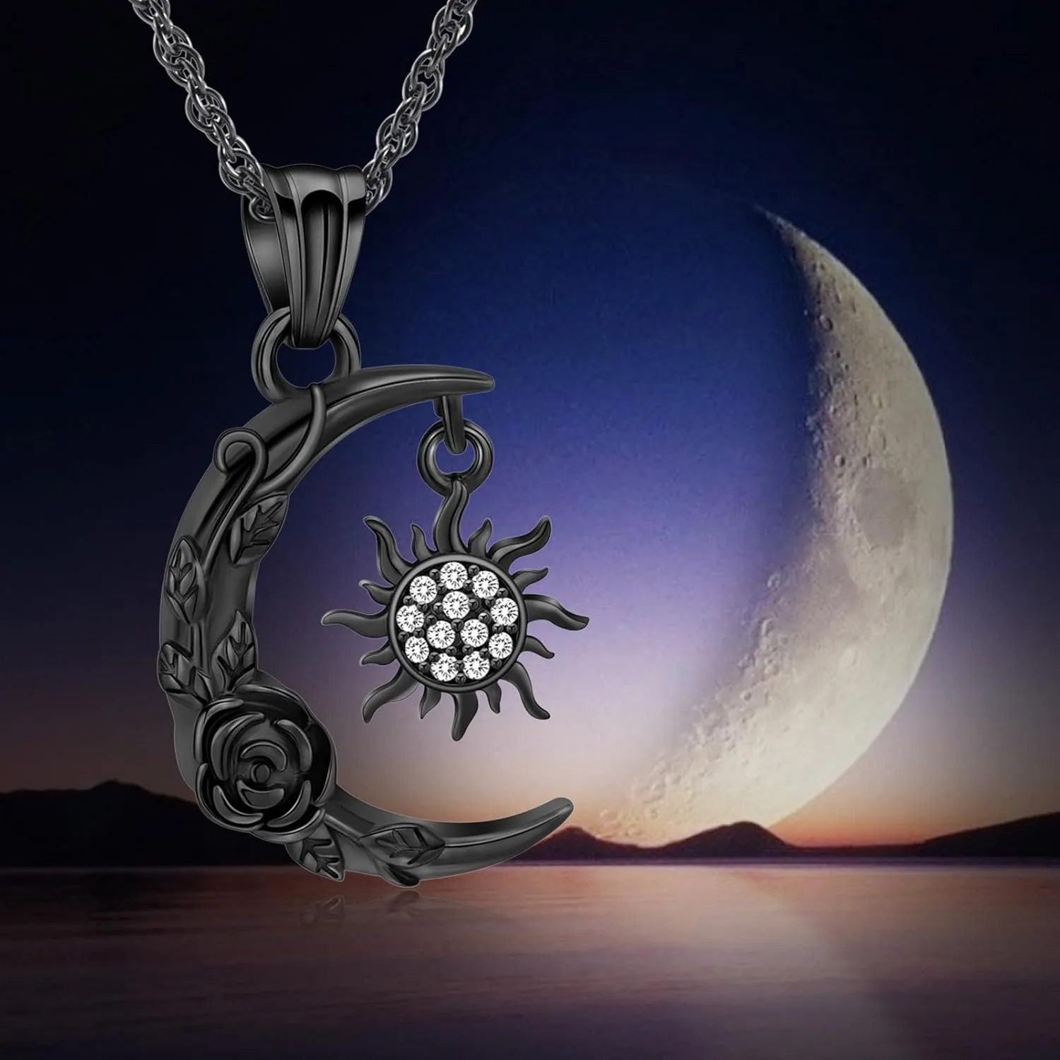 shajwo Cremation Jewelry Crescent Moon and Sun Rose Urn Necklaces for Ashes for Women Men Memorial Human Ashes Pendant