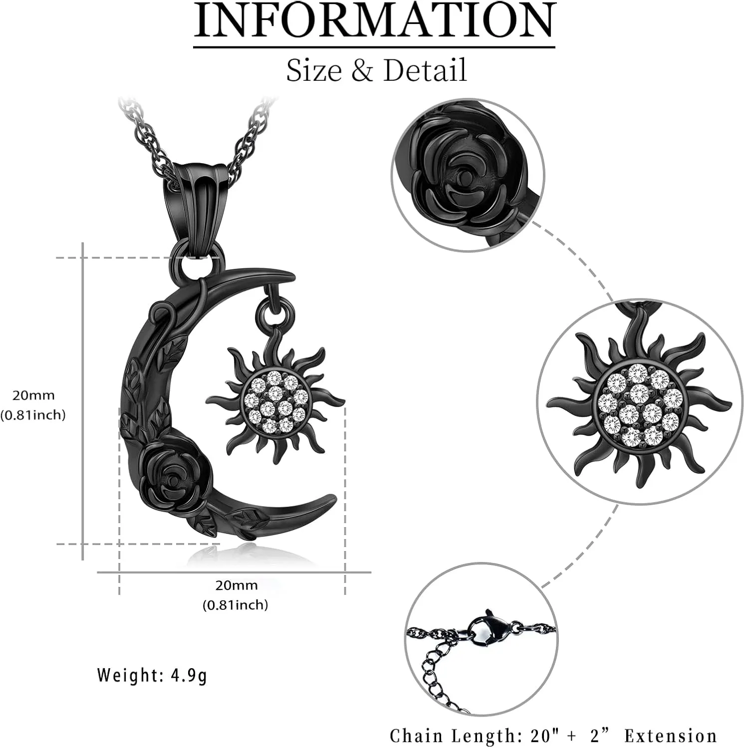 shajwo Cremation Jewelry Crescent Moon and Sun Rose Urn Necklaces for Ashes for Women Men Memorial Human Ashes Pendant