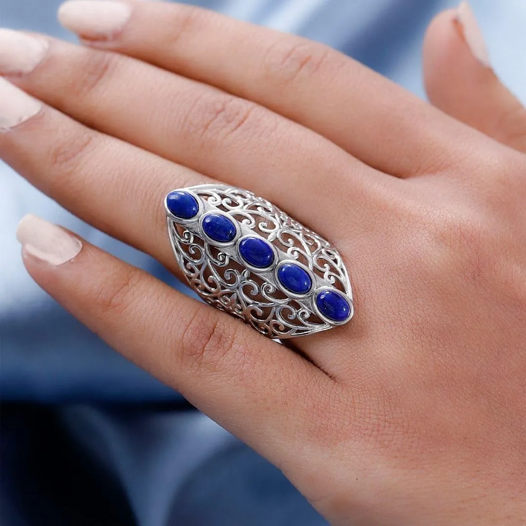 Shop LC Platinum Plated 5 Stone Lapis Lazuli Ring for Women Openwork Statement Jewelry Birthday Gifts for Women