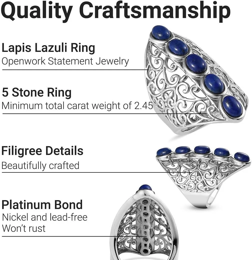 Shop LC Platinum Plated 5 Stone Lapis Lazuli Ring for Women Openwork Statement Jewelry Birthday Gifts for Women