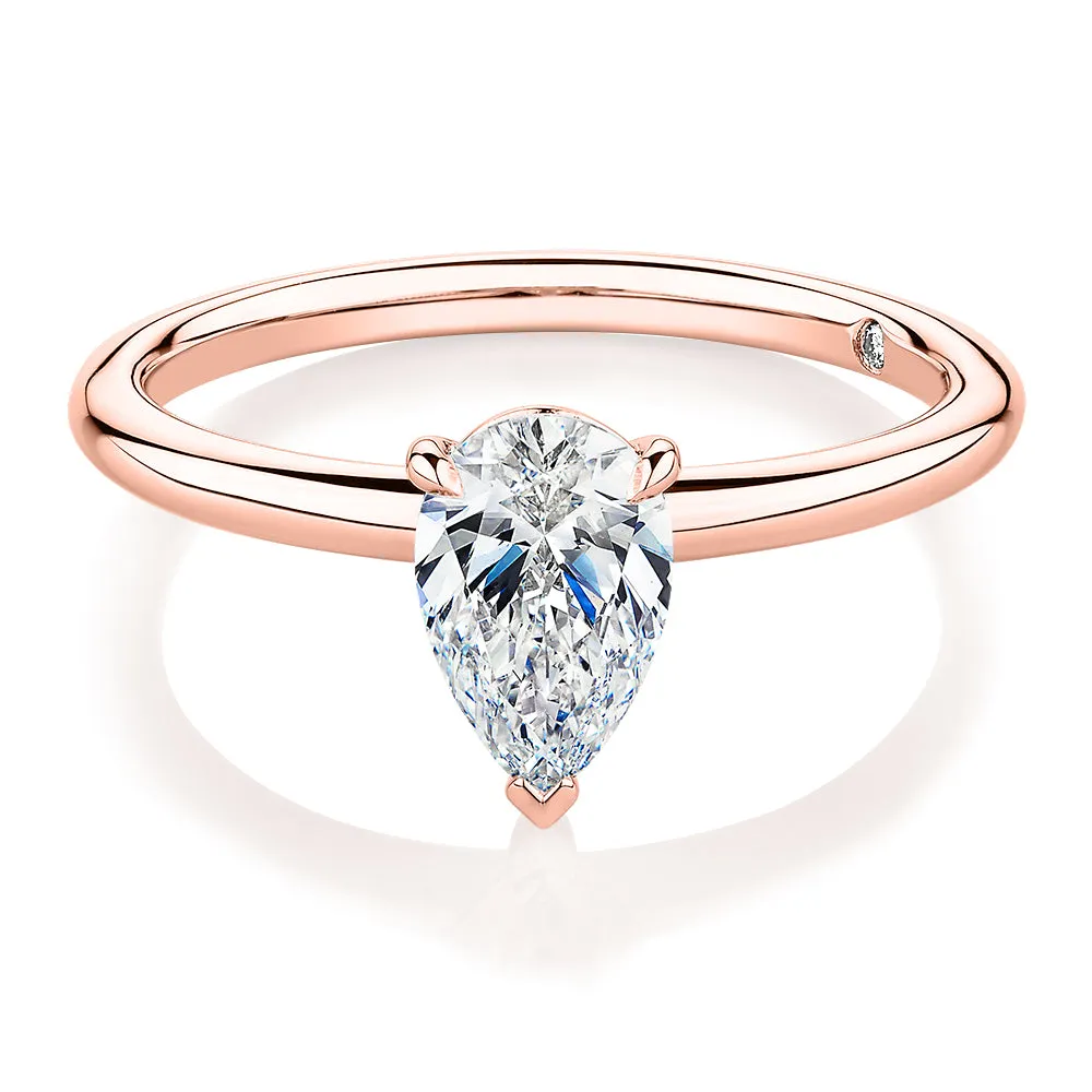 Signature Simulant Diamond 1.00 carat* pear solitaire engagement ring in 14 carat rose gold