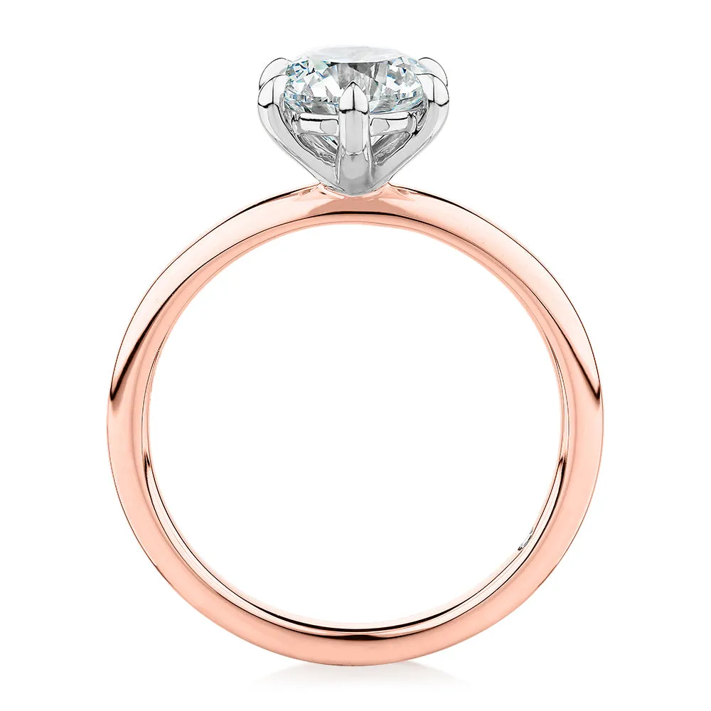 Signature Simulant Diamond 1.50 carat* round brilliant solitaire engagement ring in 14 carat rose and white gold