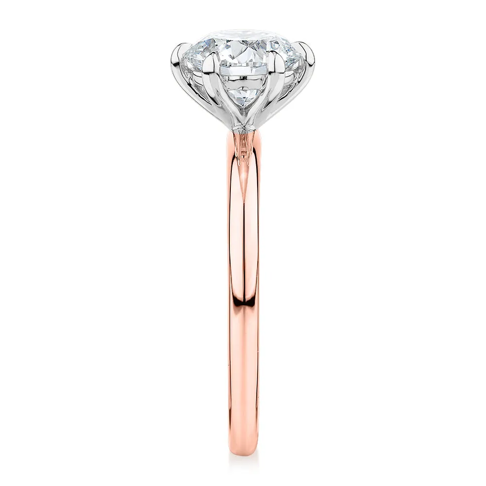 Signature Simulant Diamond 1.50 carat* round brilliant solitaire engagement ring in 14 carat rose and white gold