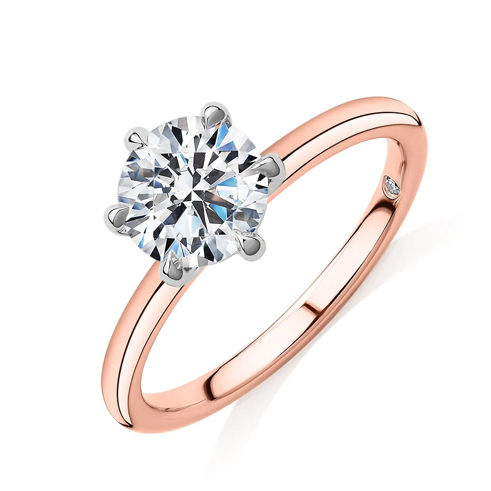 Signature Simulant Diamond 1.50 carat* round brilliant solitaire engagement ring in 14 carat rose and white gold