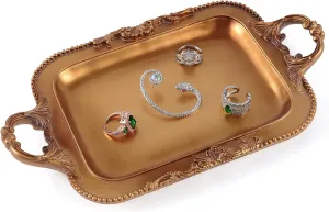 SIKOO Vintage Tray Antique Decorative Tray Antique Trinket Dish Jewelry Organizer Cosmetics Makeup Storage Organizer Brass Decor
