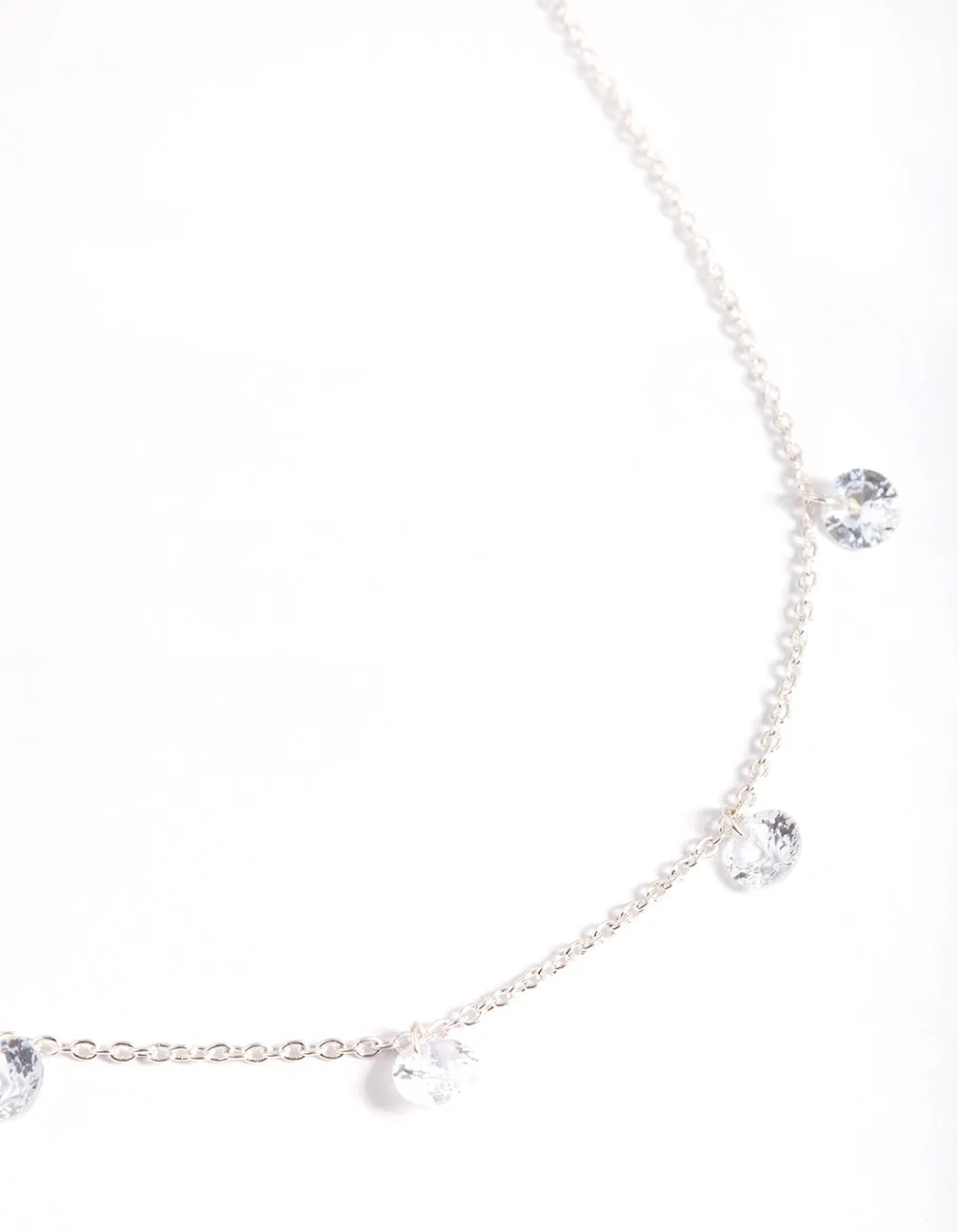 Silver Cubic Zirconia Droplet Necklace