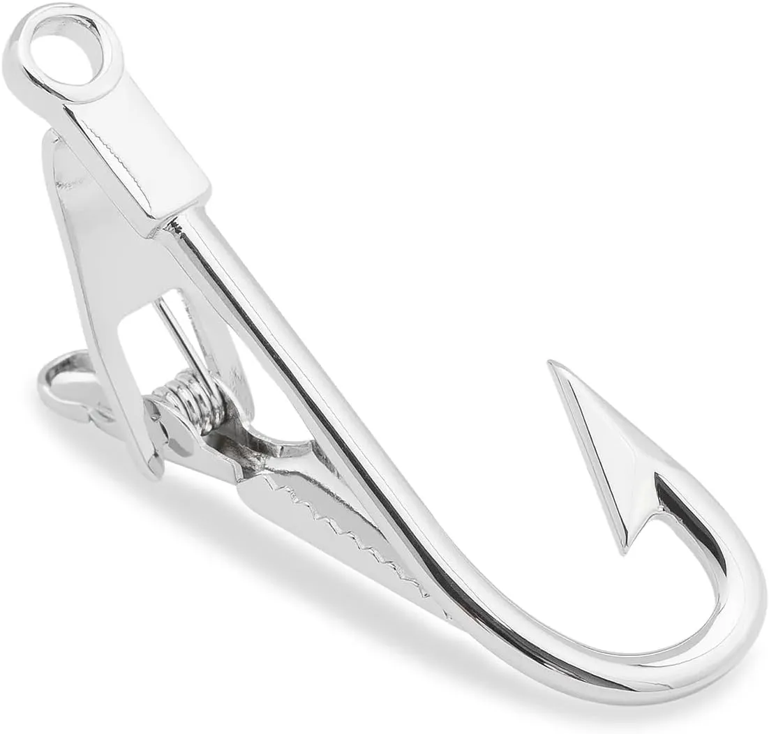 Silver Fishhook Tie Bar Silver Rhodium Plating Silver Fishhook Tie Bar