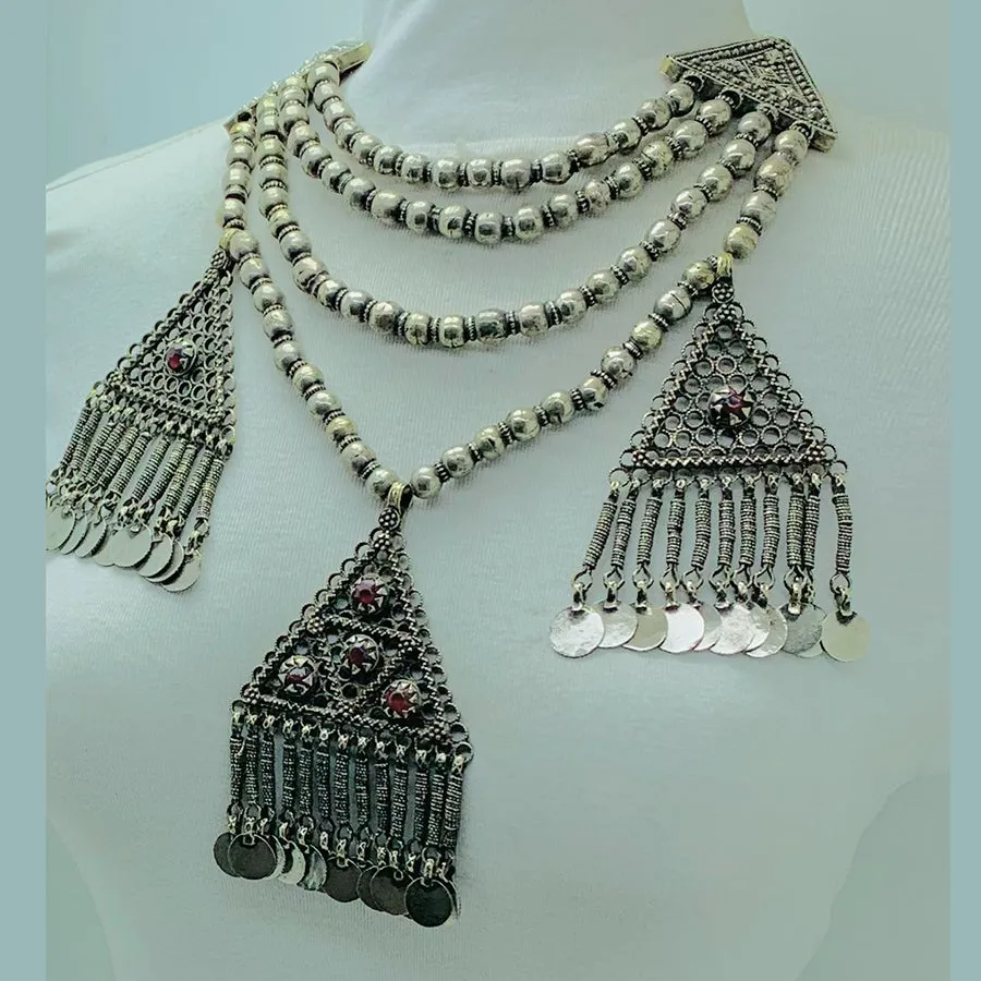 Silver Gypsy Vintage Necklace With Dangling Pendants