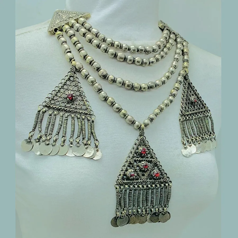 Silver Gypsy Vintage Necklace With Dangling Pendants