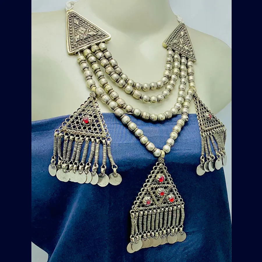 Silver Gypsy Vintage Necklace With Dangling Pendants