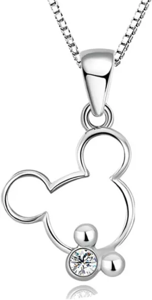 Silver Necklace for Women - Rose Gold Plated 925 Sterling Silver Clear Zirconia Cute Mouse Pendant Necklace for Women Girls and Kids - Birthday Gift (silver necklace)