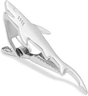 Silver Shark Tie Bar Silver Rhodium Plating Silver Shark Tie Bar