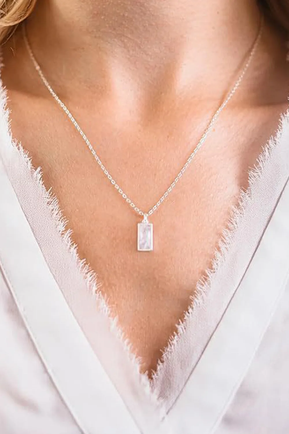 Silver Square Zircon Necklace
