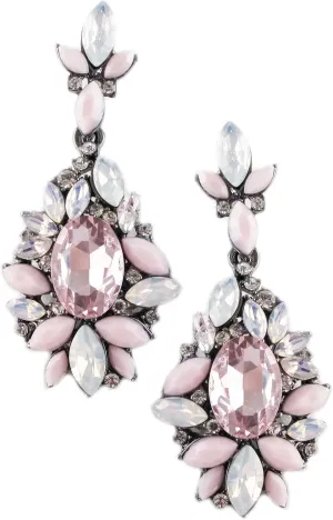 Silver Tone Antique Vintage Retro Style Pink Rhinestone Dangle Cluster Earrings