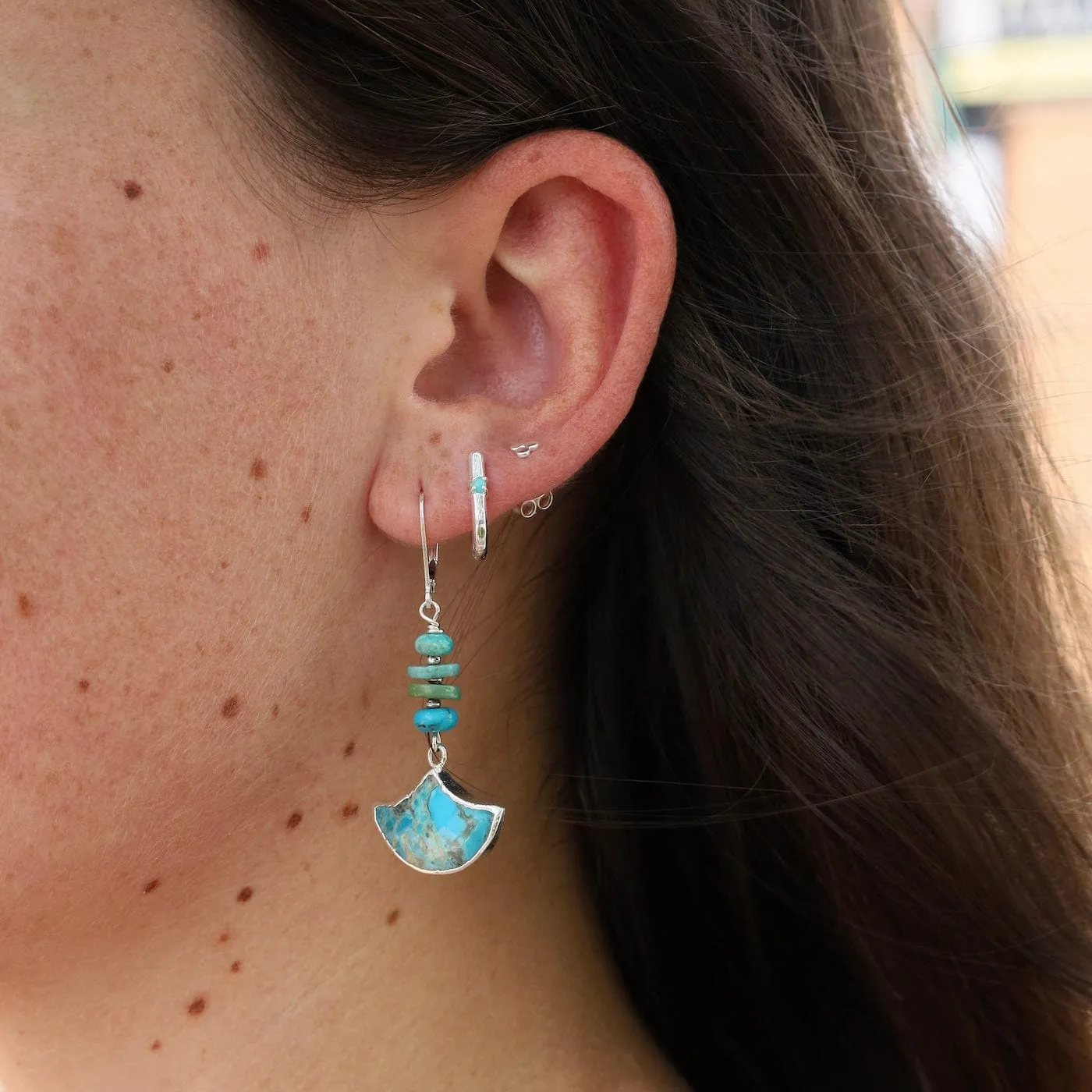 Silver Wrapped Hygge Turquoise Fan Earrings