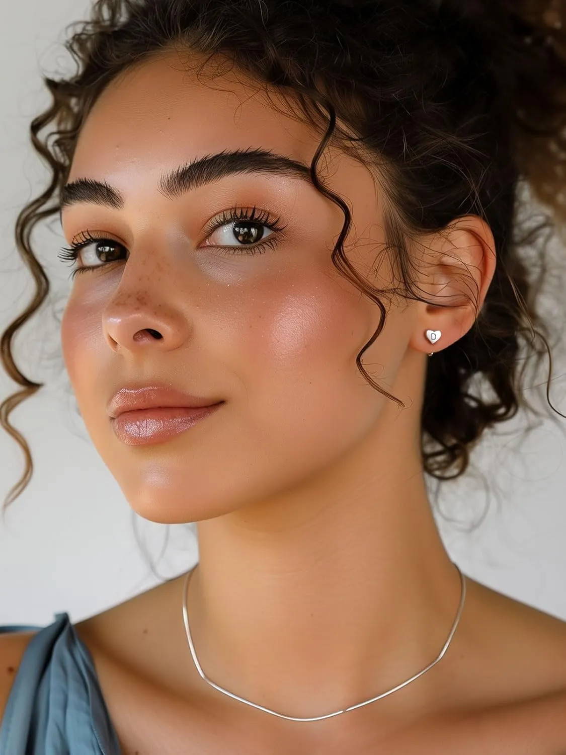 Silvora S925 Silver Half Hoop Earrings for Women Heart Initial Earrings - A-Z 26 Alphabet 7mm Wide Minimalist Huggie Earrings