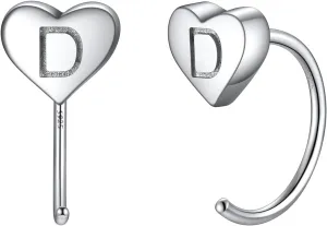Silvora S925 Silver Half Hoop Earrings for Women Heart Initial Earrings - A-Z 26 Alphabet 7mm Wide Minimalist Huggie Earrings