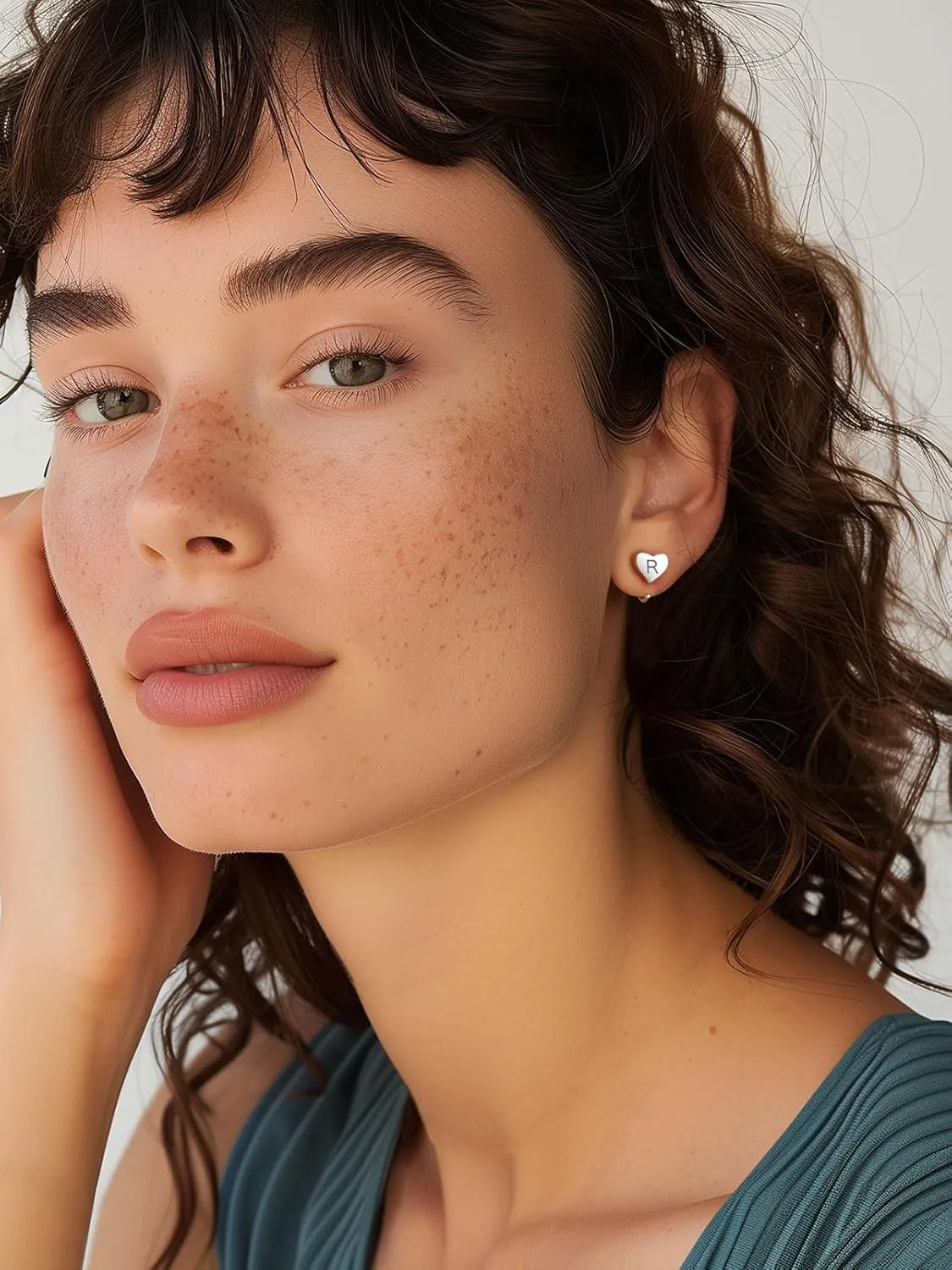 Silvora S925 Silver Half Hoop Earrings for Women Heart Initial Earrings - A-Z 26 Alphabet 7mm Wide Minimalist Huggie Earrings