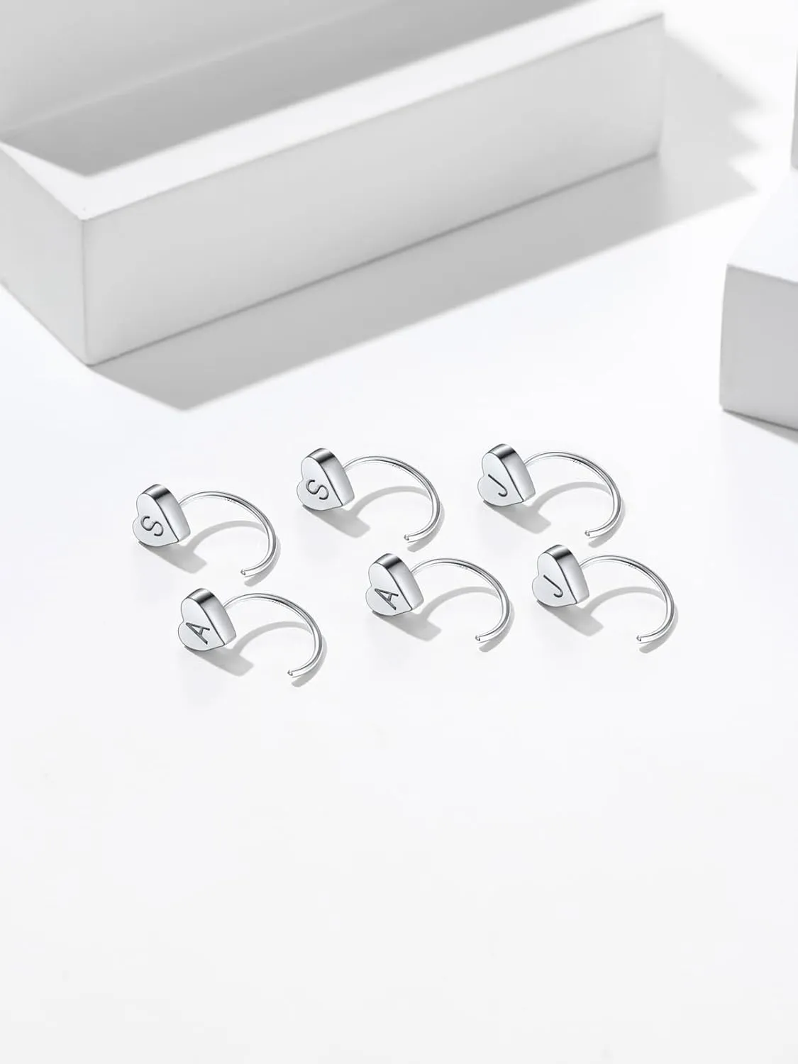 Silvora S925 Silver Half Hoop Earrings for Women Heart Initial Earrings - A-Z 26 Alphabet 7mm Wide Minimalist Huggie Earrings