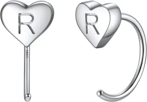 Silvora S925 Silver Half Hoop Earrings for Women Heart Initial Earrings - A-Z 26 Alphabet 7mm Wide Minimalist Huggie Earrings