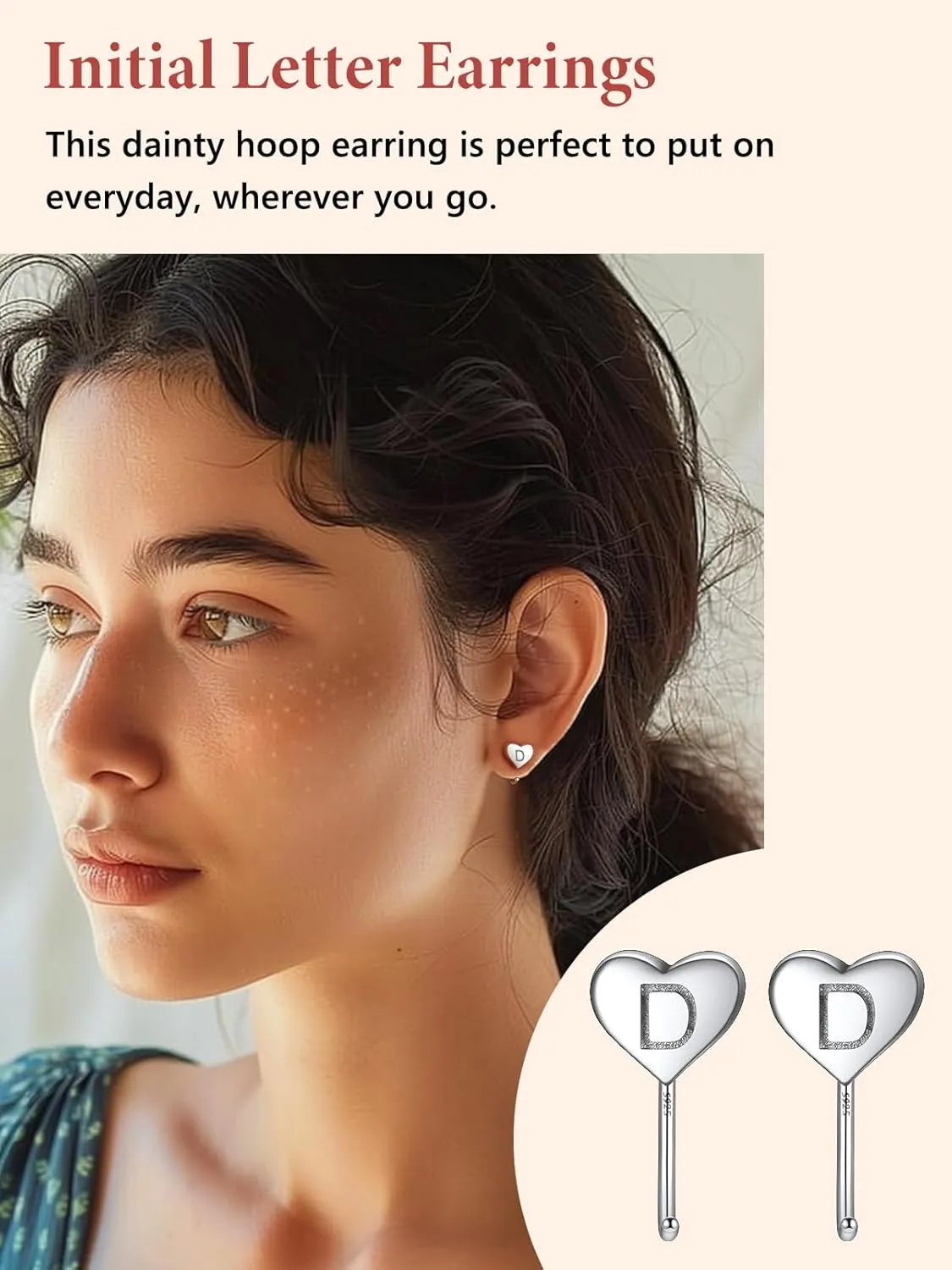 Silvora S925 Silver Half Hoop Earrings for Women Heart Initial Earrings - A-Z 26 Alphabet 7mm Wide Minimalist Huggie Earrings