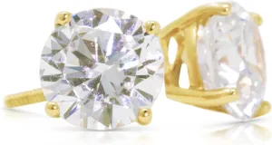 Simulated Diamond Stud Earrings - 14k Yellow Gold, 1ct-2ct Round, Princess, Heart Cut VVS D Color Screw Back Earrings for Women and Men