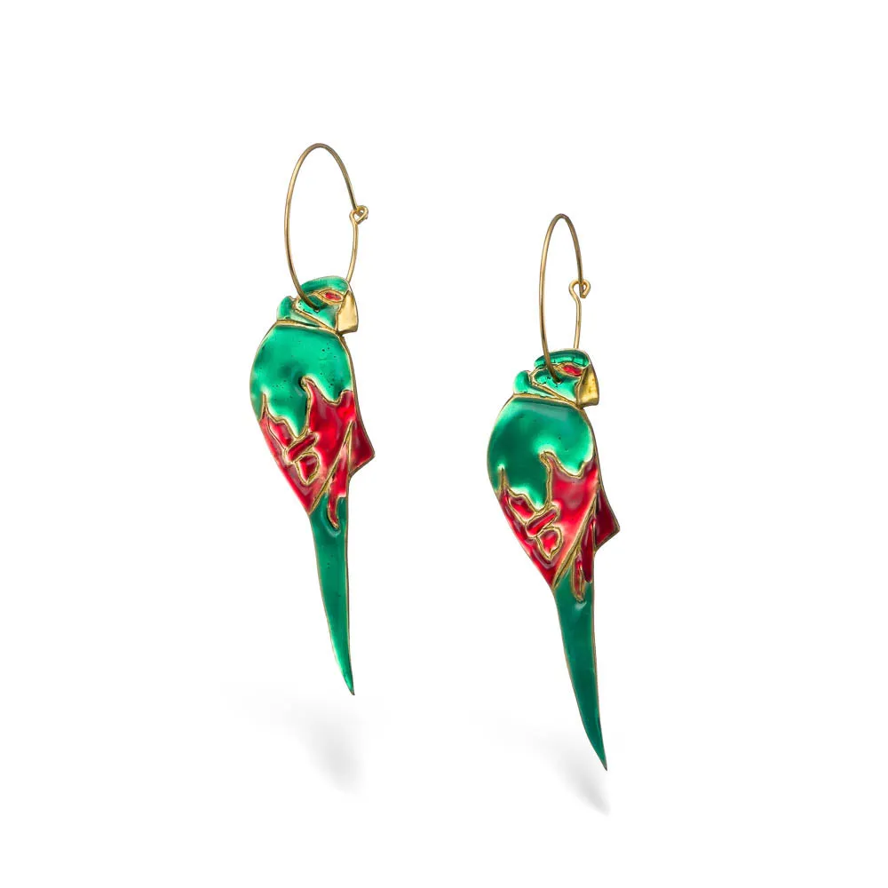 Single parrots - earrings with enamel