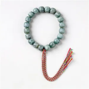 Six Character Mantra Bodhi Root Beads Bracelets, Exquisite Buddhist Hand-Holding Rosary for Meditation Mala Chanting 11 * 12Mm