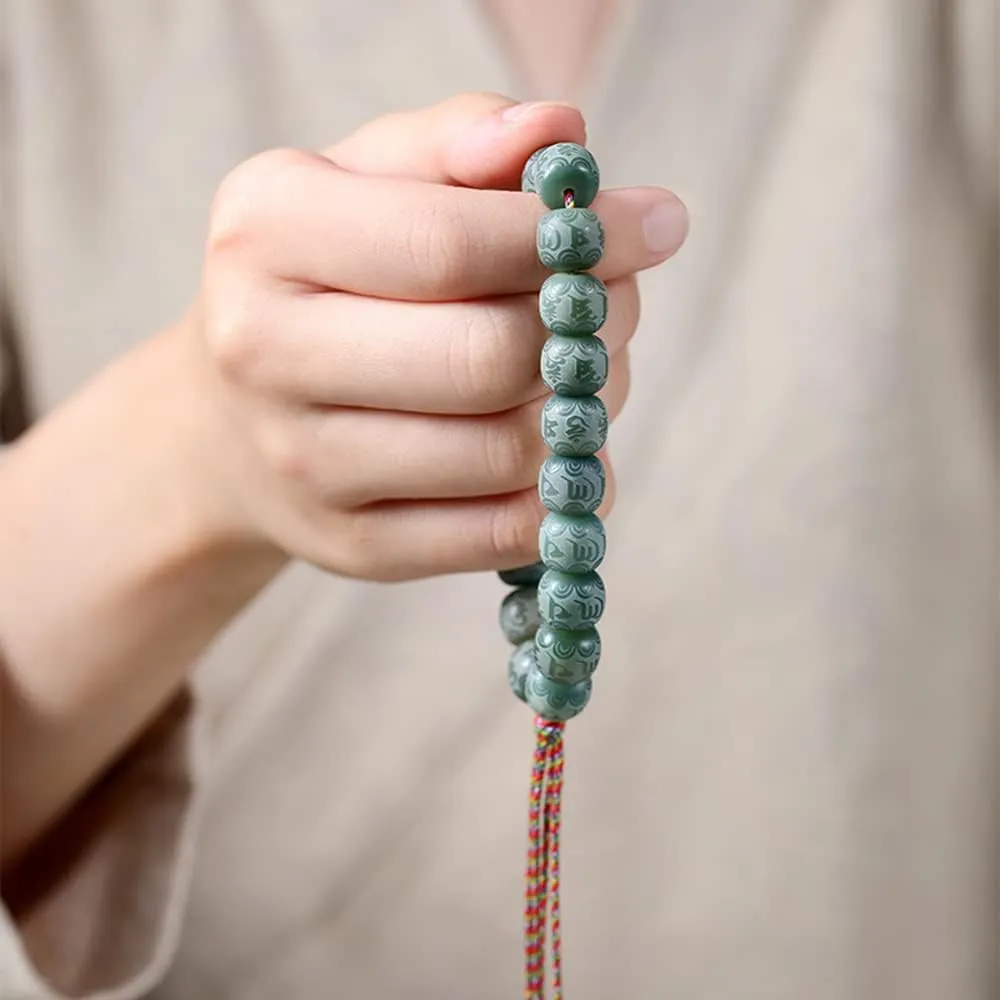Six Character Mantra Bodhi Root Beads Bracelets, Exquisite Buddhist Hand-Holding Rosary for Meditation Mala Chanting 11 * 12Mm