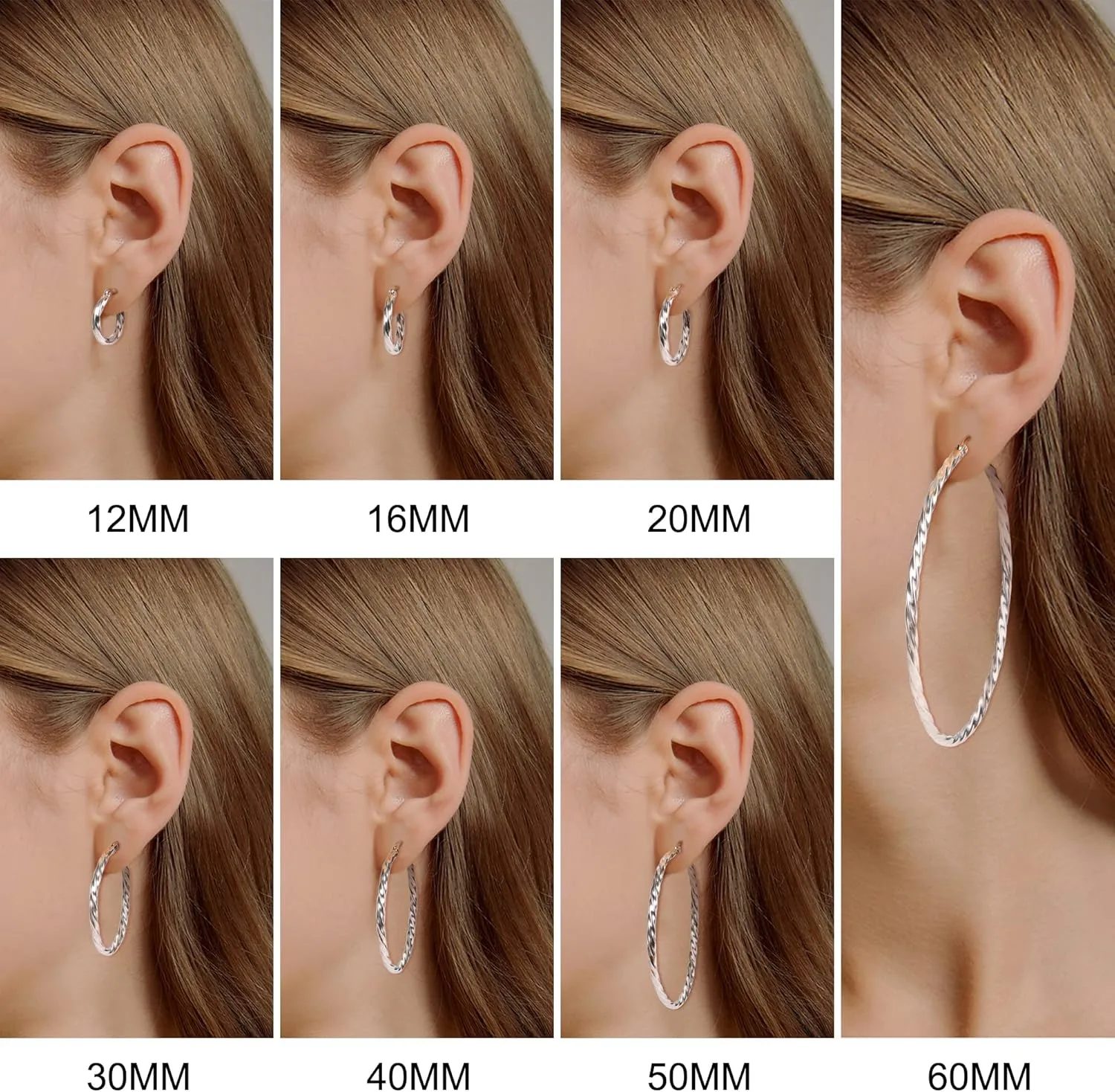 Sllaiss 925 Sterling Silver Twisted Hoop Earrings for Women White Gold Plated Small Hoop Earrings Lightweight Huggie Hinged Hoop Earring 12MM-60MM