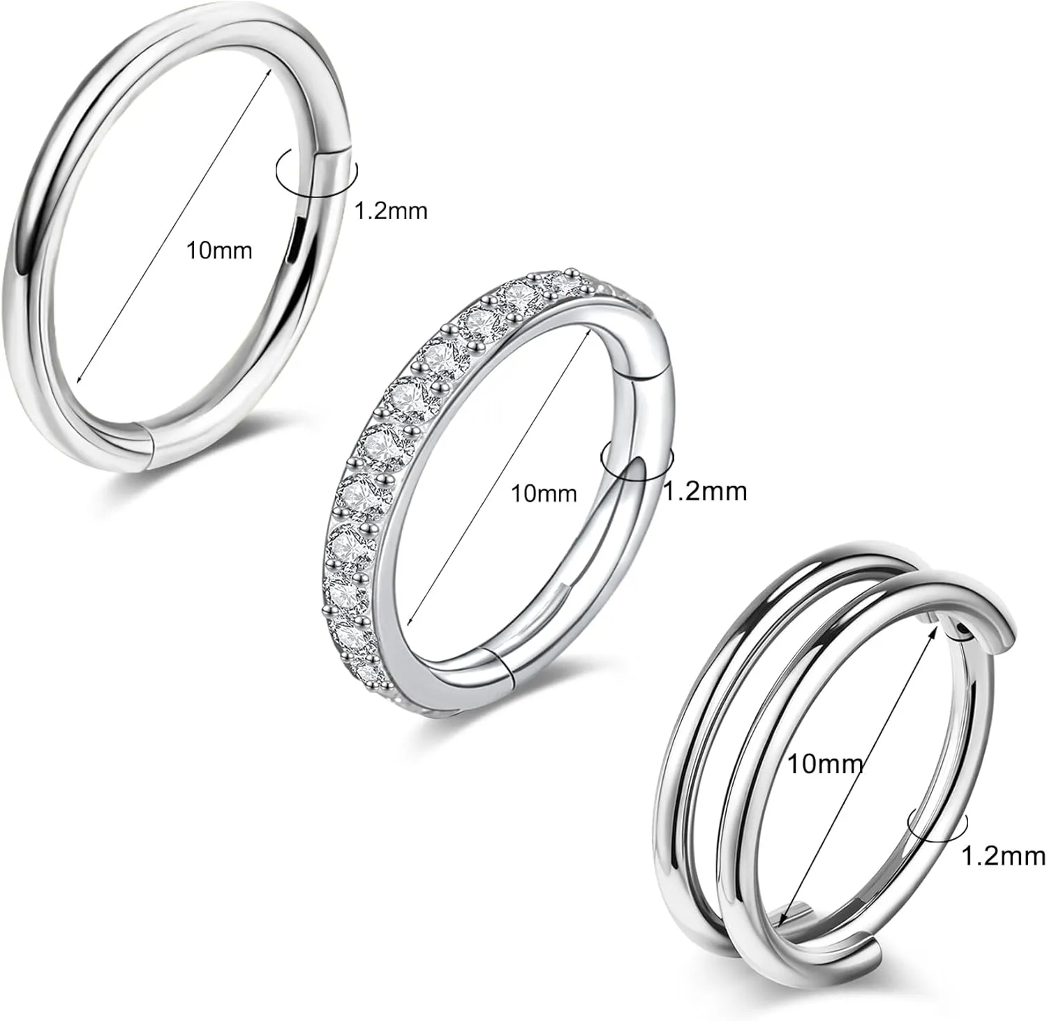 Small Cartilage Double-Hoop Conch Helix Piercing Jewelry Earrings 16G 18G 316L Surgical Steel Double Piercings Hoops Septum Rings For Women Nose Ring Rook Daith Tragus Earring