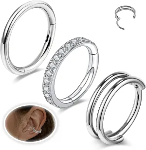 Small Cartilage Double-Hoop Conch Helix Piercing Jewelry Earrings 16G 18G 316L Surgical Steel Double Piercings Hoops Septum Rings For Women Nose Ring Rook Daith Tragus Earring
