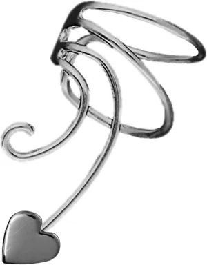 Small Heart 925 Sterling Silver Non-Pierced Wave Left Ear Cuff Earring