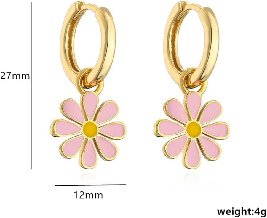 Small Hoop With Daisy Flower Charm Earrings for Women Girls Cartilage Gold Plated Hypoallergenic Nickel Free Dainty Cute Lucky Flowers Short Dangle Drop Piercing Hinged Huggie Hoops Fashion Jewelry