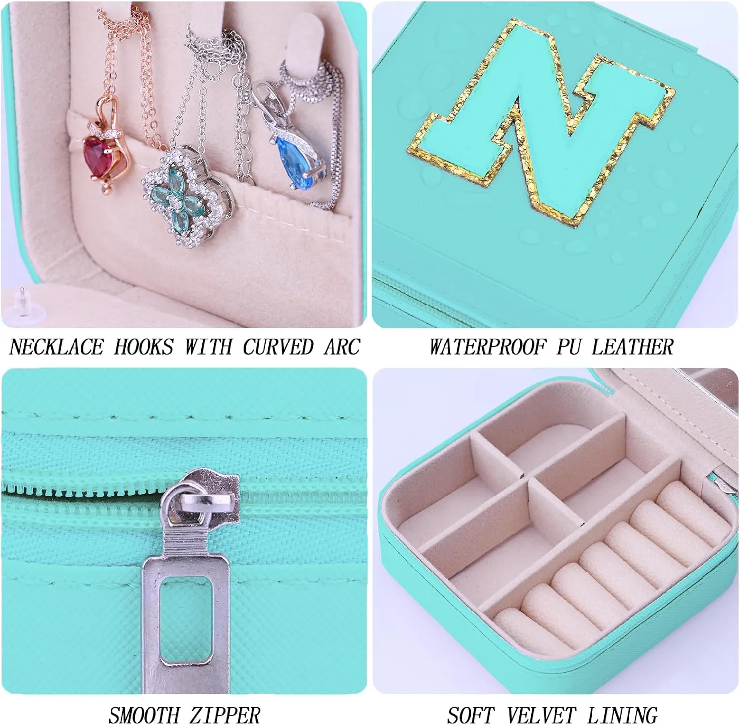 Small Jewelry Box for Girls, C Initial Travel Jewelry Case, Portable Ring Earring Holder Organizer Box with Mirror,Birthday Gifts for Women Teen Girl