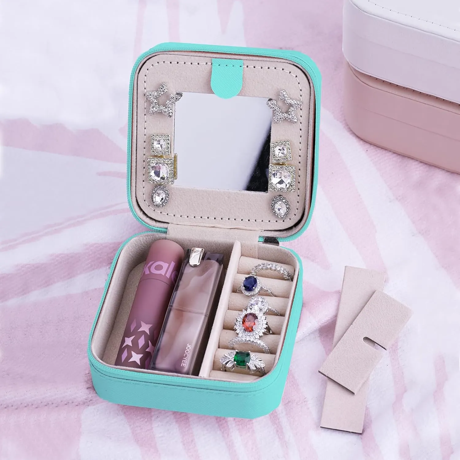 Small Jewelry Box for Girls, C Initial Travel Jewelry Case, Portable Ring Earring Holder Organizer Box with Mirror,Birthday Gifts for Women Teen Girl
