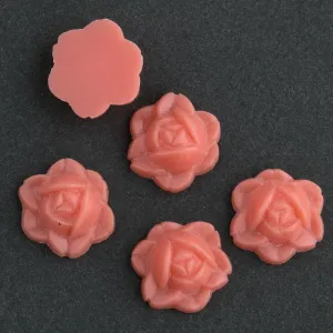 Small Rose Cabochon, coral color plastic. 10mm. Pkg 4. b5-458