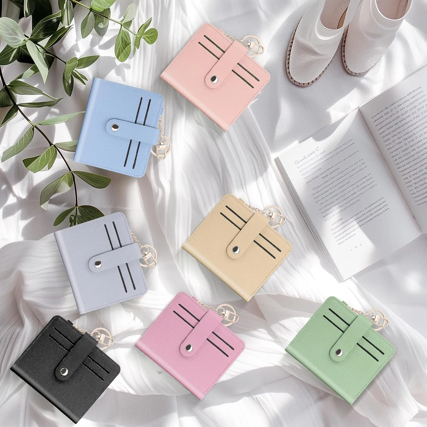 Small Wallets Woman RFID Blocking Leather Credit Card Holder - with ID Window - Card Wallets for Women - with Zipper Coin Purse - Keychain Wallet