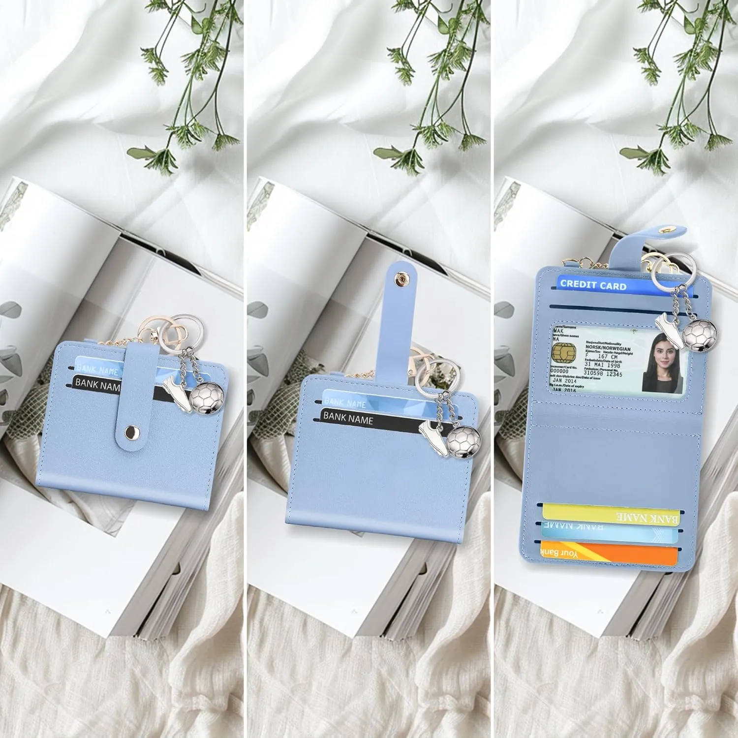 Small Wallets Woman RFID Blocking Leather Credit Card Holder - with ID Window - Card Wallets for Women - with Zipper Coin Purse - Keychain Wallet