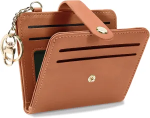 Small Wallets Woman RFID Blocking Leather Credit Card Holder - with ID Window - Card Wallets for Women - with Zipper Coin Purse - Keychain Wallet